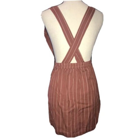 Japna Striped Linen Blend Dress Vintage Overall Feel Crisscross Back Pinafore M - Picture 5 of 11